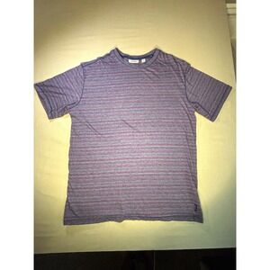ROWM Logo Striped Crew Neck Short Sleeve T-Shirt Men L Blue Red Regular 0066